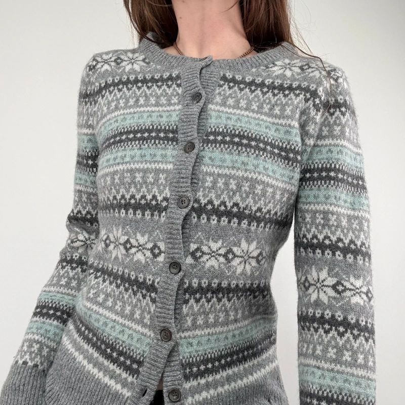 grey wool knitted fairisle cardigan