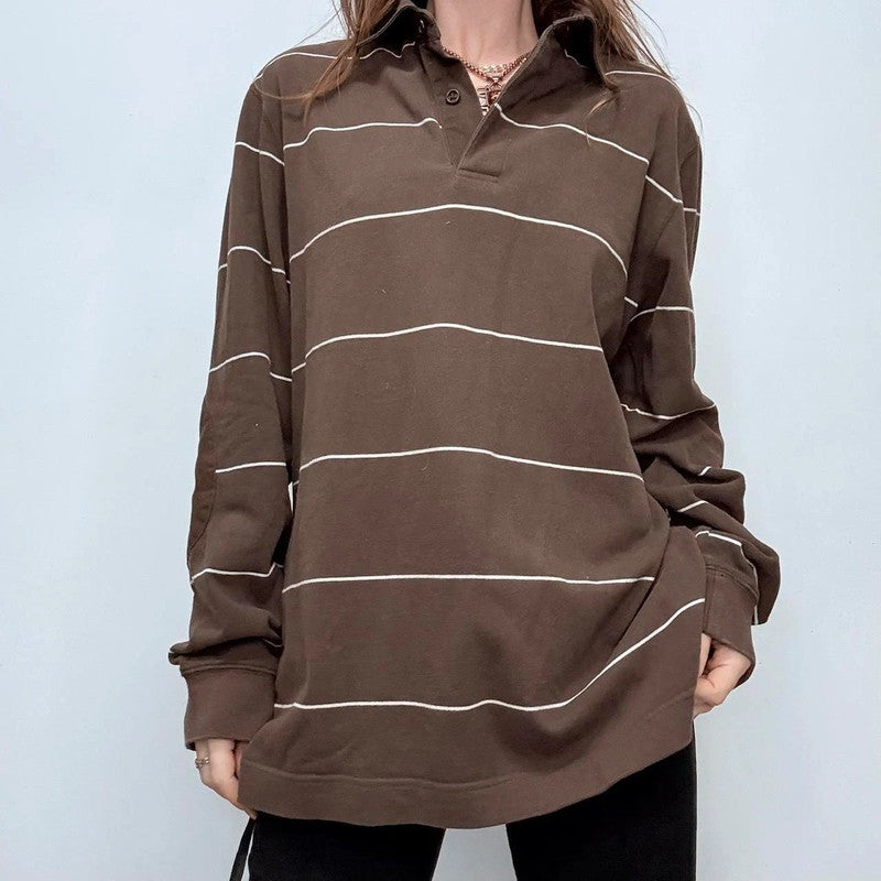 slouchy brown striped cotton rugby top