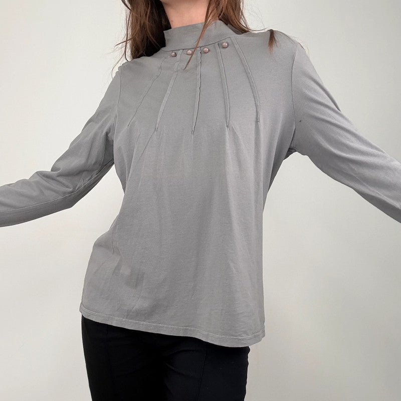 grey pleated long sleeve top