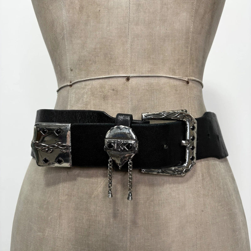 thick black leather buckle belt