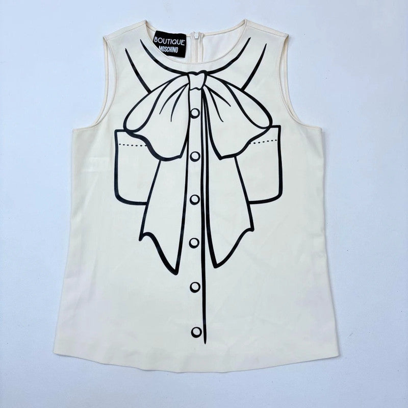 cream Moschino Bow printed twee vest