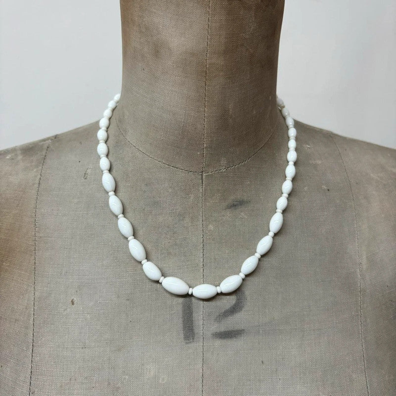 White beaded boho necklace