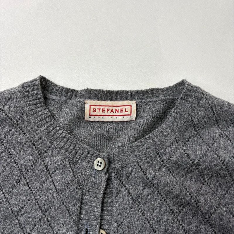 grey wool knitted pointelle cardigan