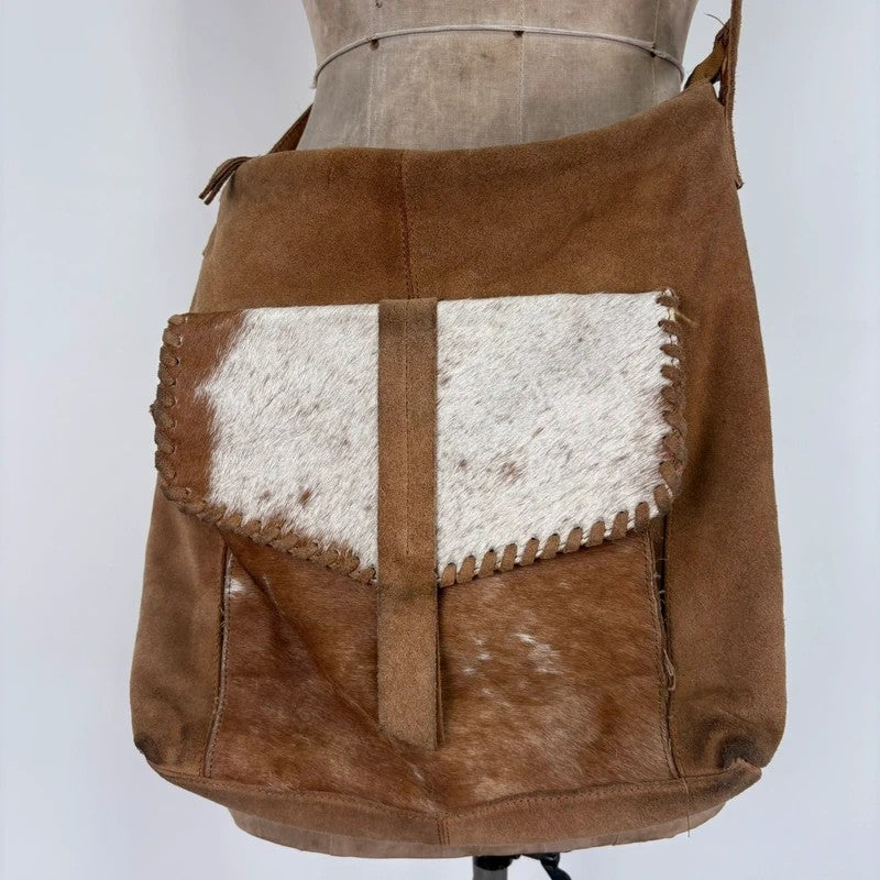 tan leather cowhide pony hair bag