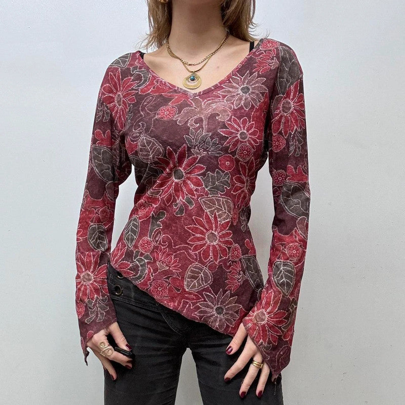 red flared asymmetric fairy top
