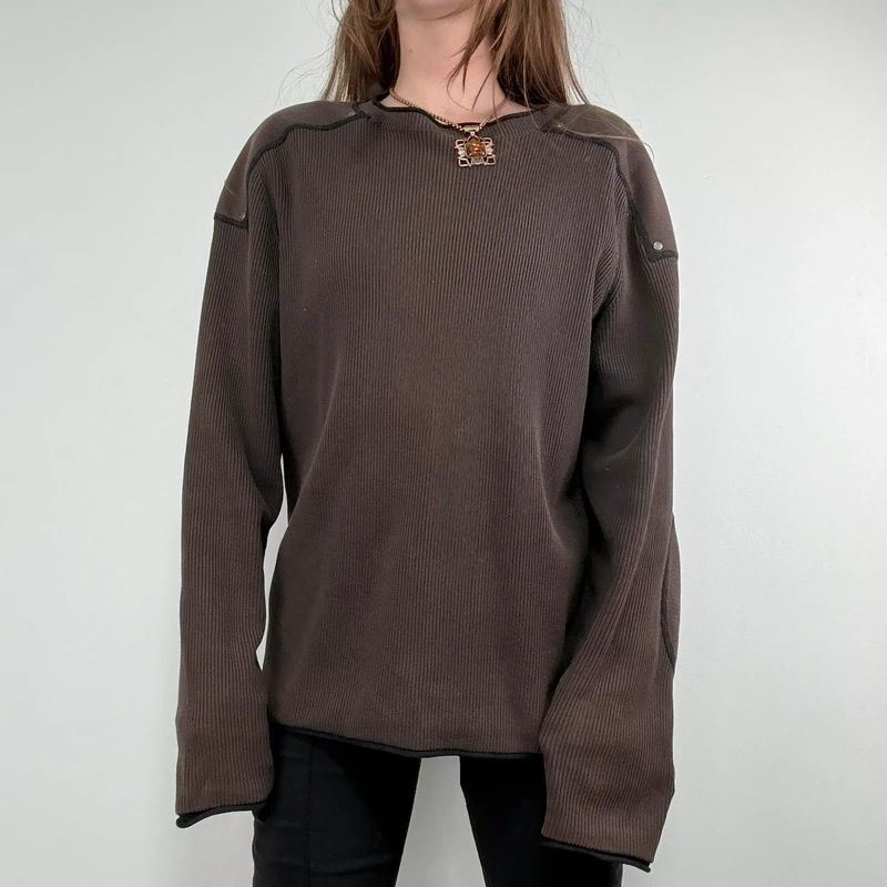 chunky knit brown ribbed jumper