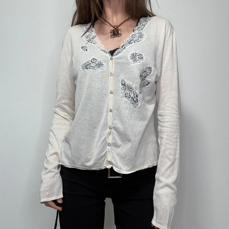 cream lace knit cardigan
