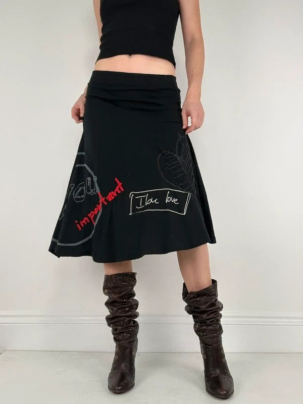 Black flared desigual midi skirt