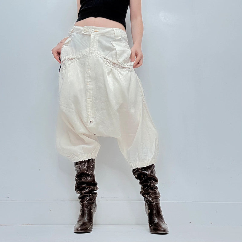 white batwing crop crotch slouchy trousers