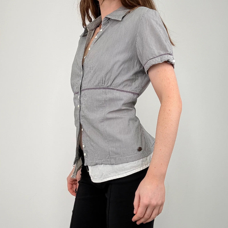 layered pinstripe short sleeve shirt