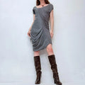 asymmetric draped gathered midi dress