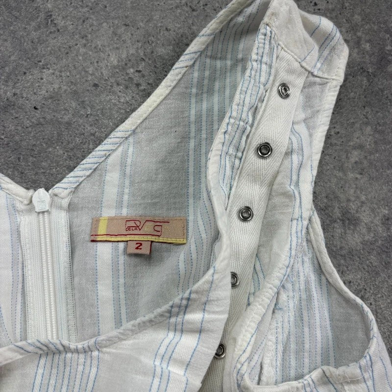 white cotton textured pinstripe popper vest top