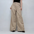 tan khaki wide leg flared trousers