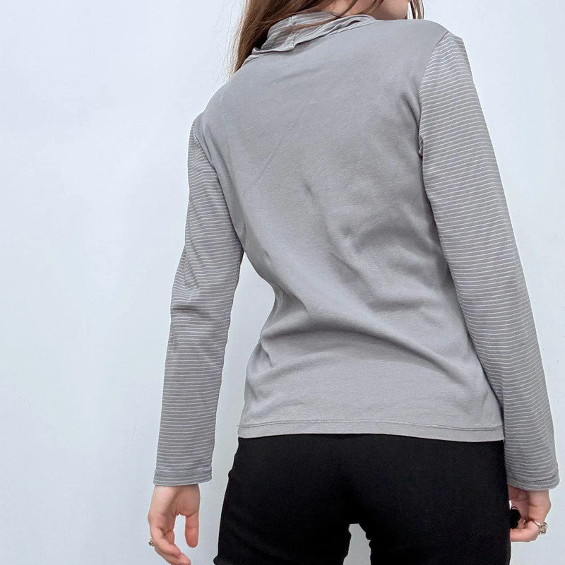 grey long sleeve pinstriped t-shirt