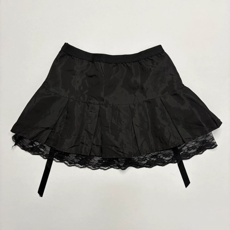 black lace flared mini skirt