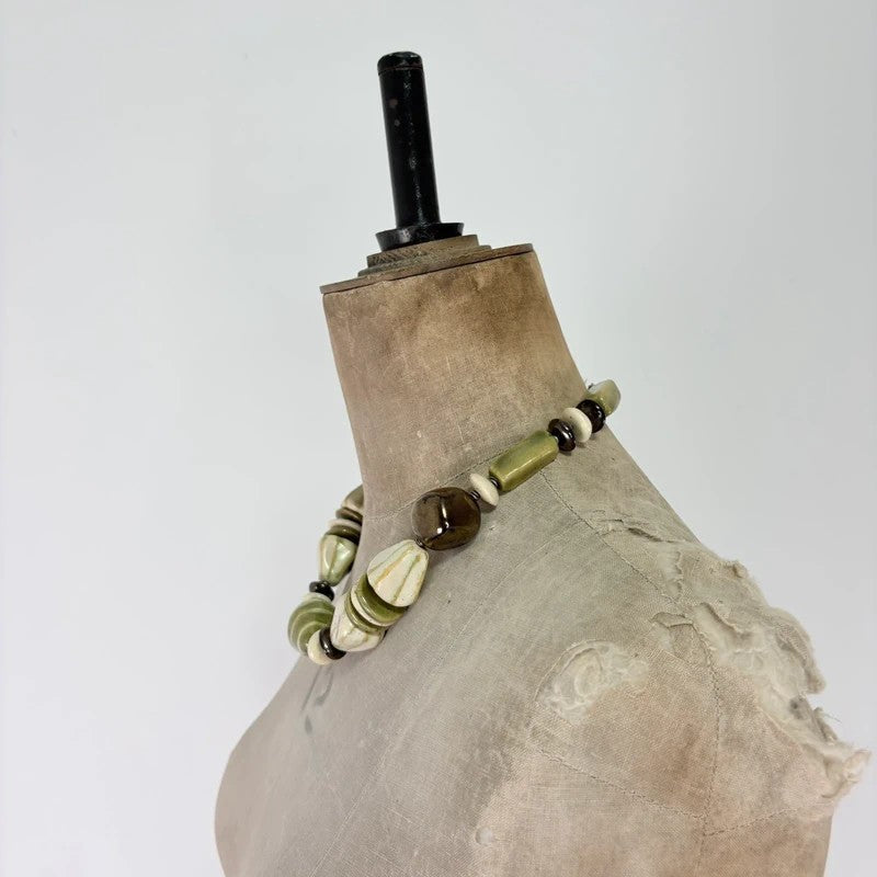 Chunky green brown bead necklace