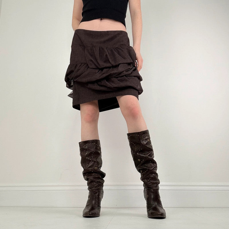 Brown gathered draped puff Cop Copine skirt