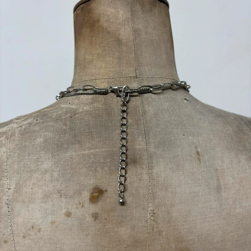 Layered silver padlock necklace