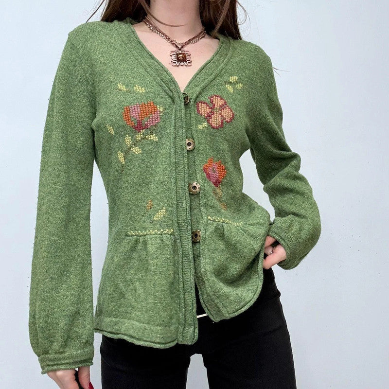 green floral embroidered flared fairy cardigan