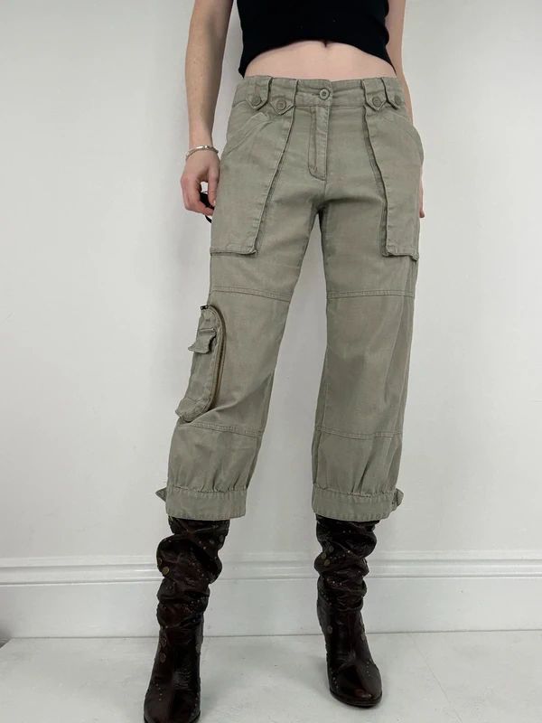 khaki linen cropped pleated capri utility pants