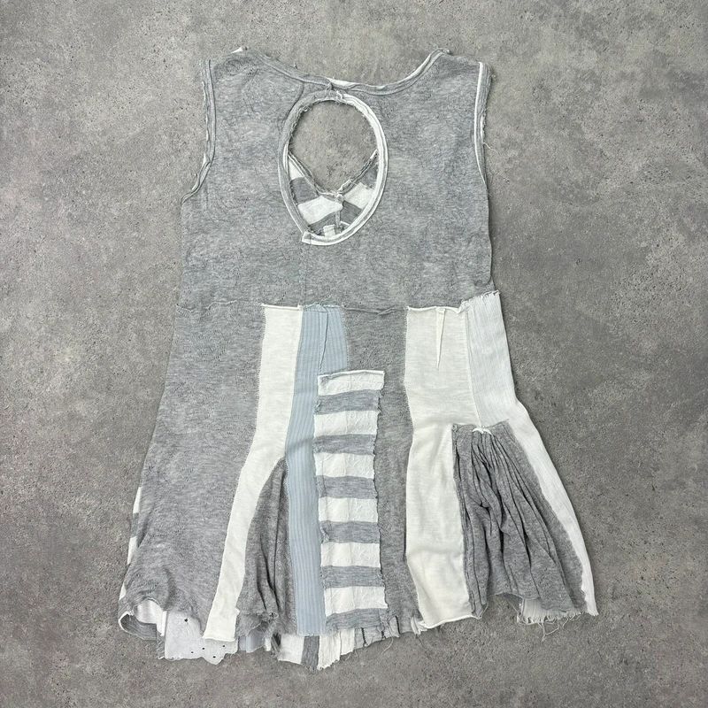 grey striped patchwork asymmetric vest