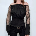 black off the shoulder sheer polkadot top