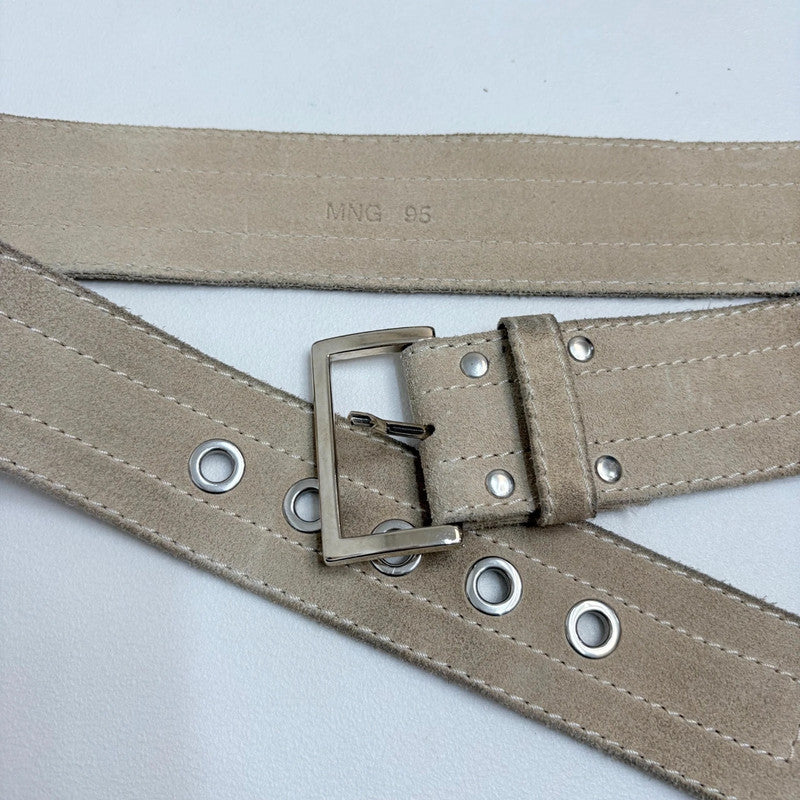 Tan leather silver eyelet belt