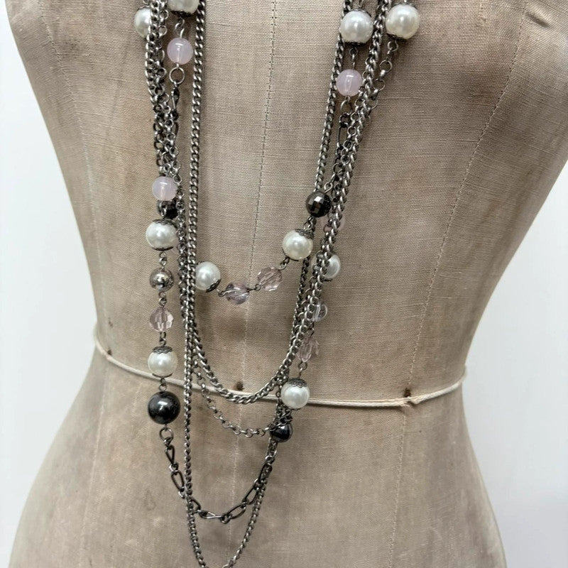 silver metal layered necklace