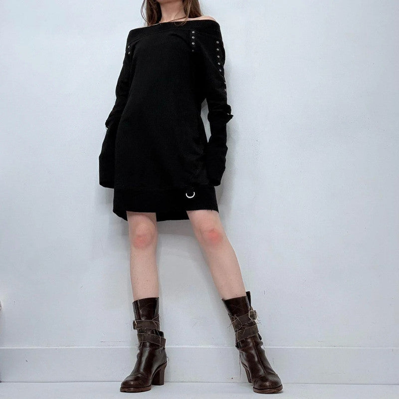 black studded off the shoulder grunge dress