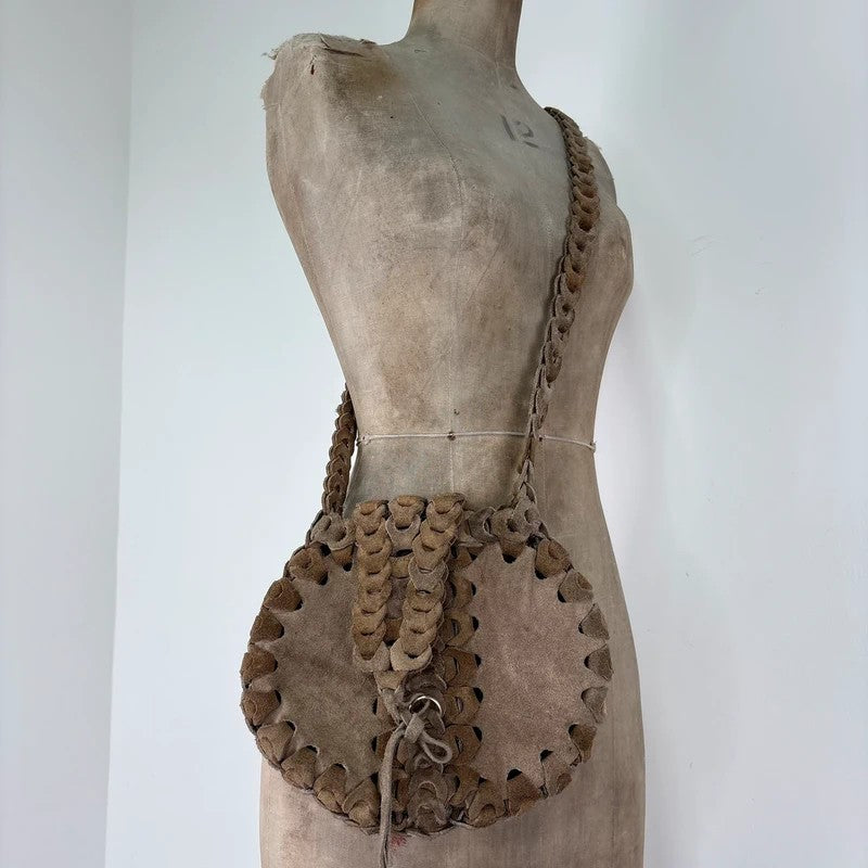 Boho suede circle woven crossbody bag