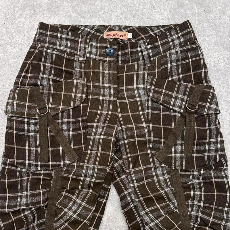 tartan puff cinched capri trousers