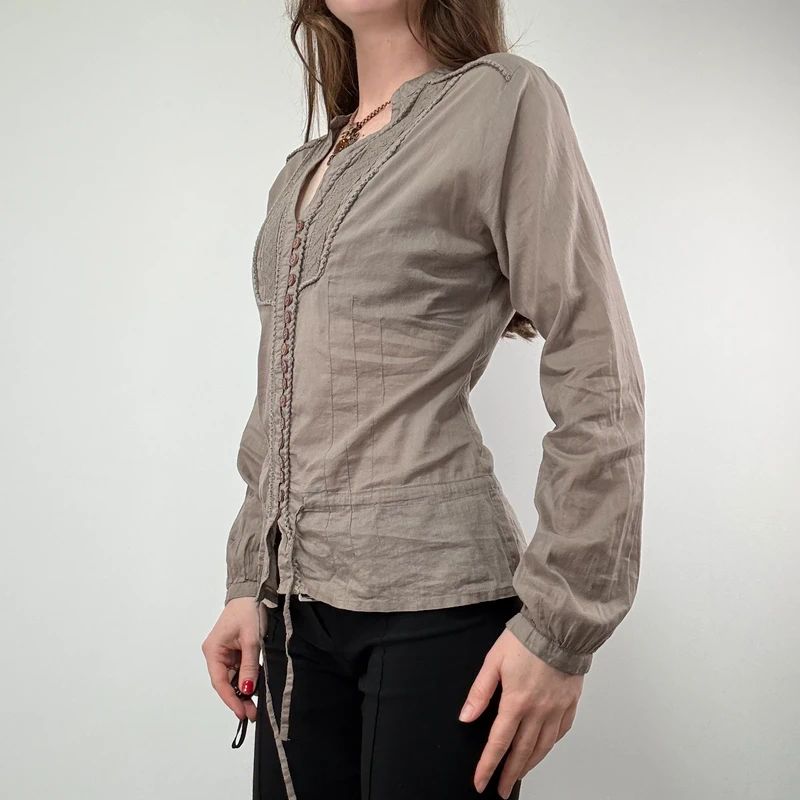Brown Lace cotton Button Shirt