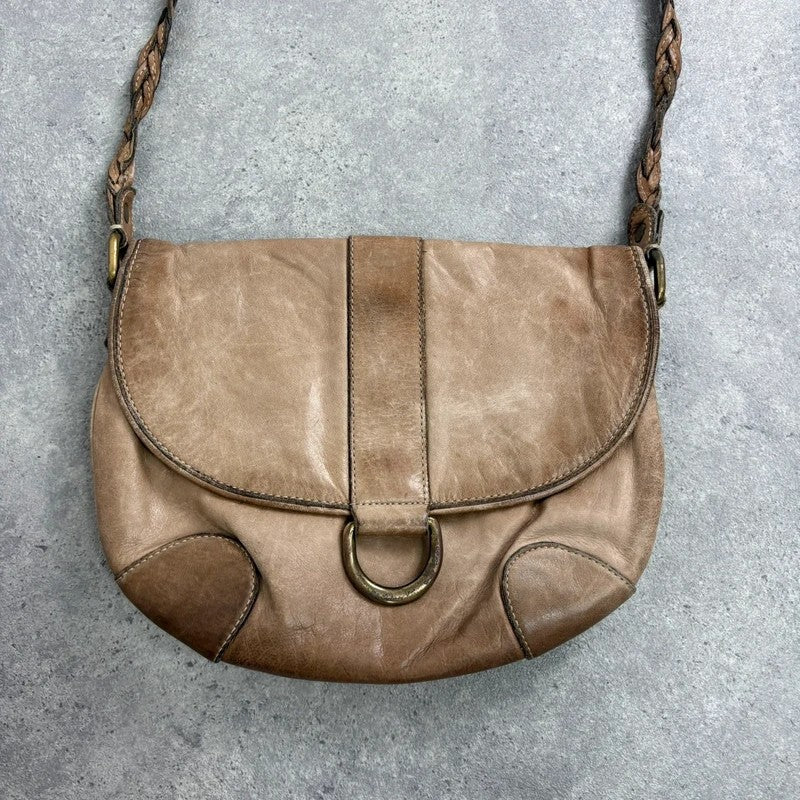 Distressed leather beige crossbody cargo city bag