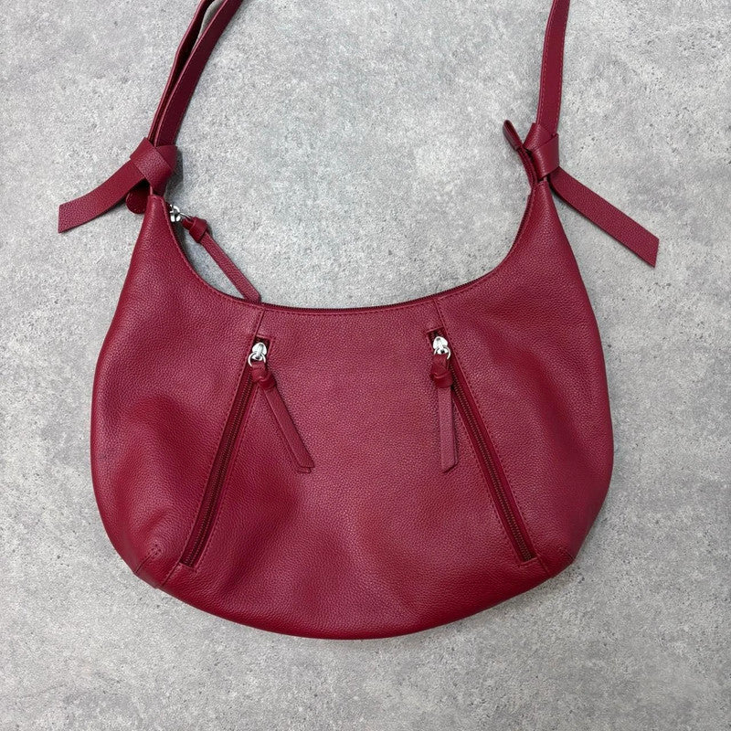 red leather zip shoulder bag