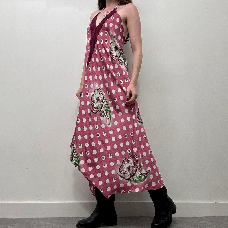 patterned flare silk handkerchief dress