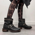 black leather punk studded boots