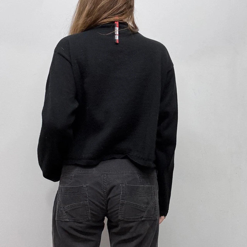 black knit eyelet studded jumper