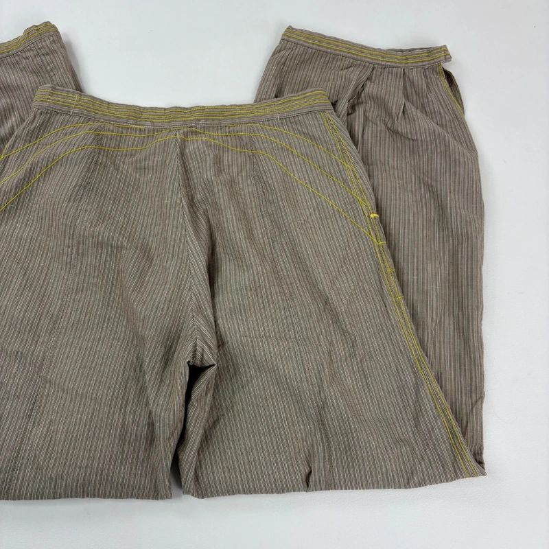 brown pinstripe pleated hem puff cotton trousers