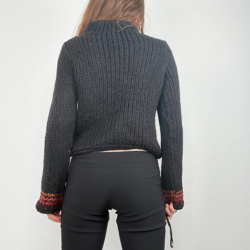 black cropped chunky knit argyle jumper