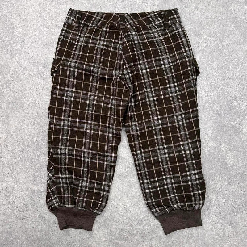 tartan puff cinched capri trousers