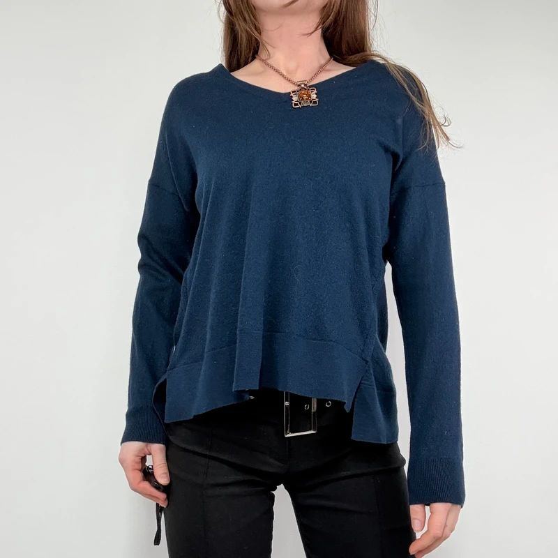 navy blue wool knitted slouchy jumper