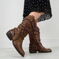Brown leather slouchy western boots