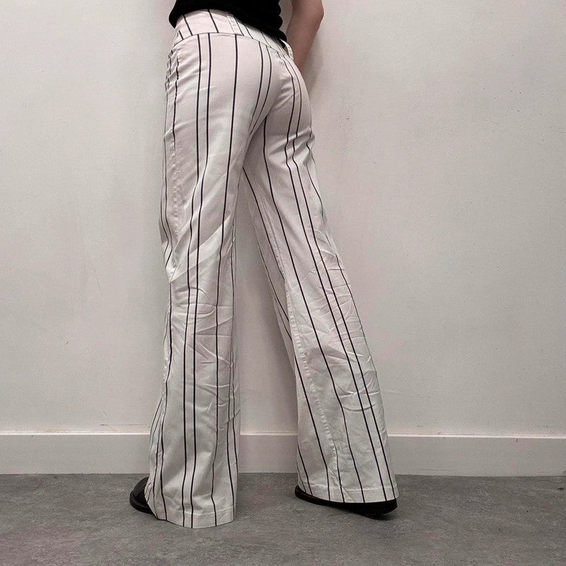 white pinstripe flared suit pants