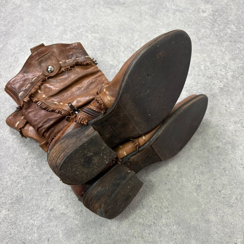 Brown leather slouchy western boots