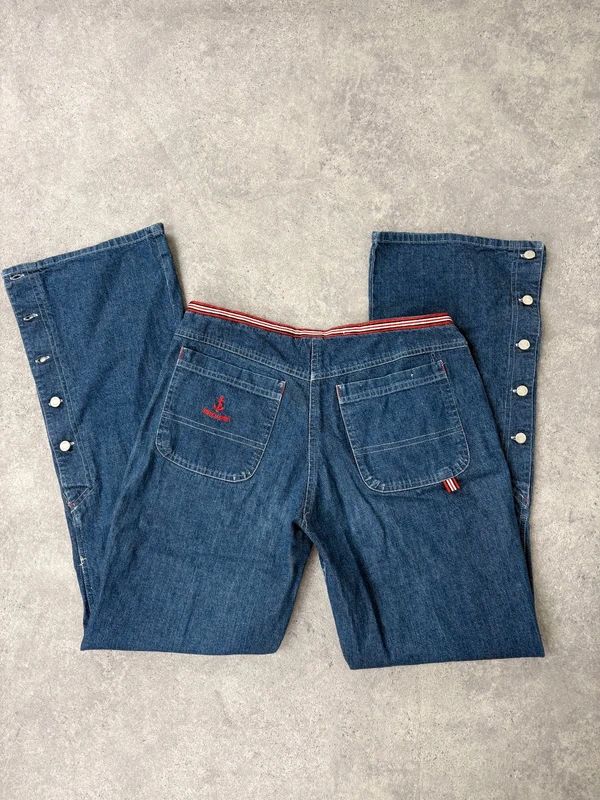 Vintage napoleonic nautical button up denim flares