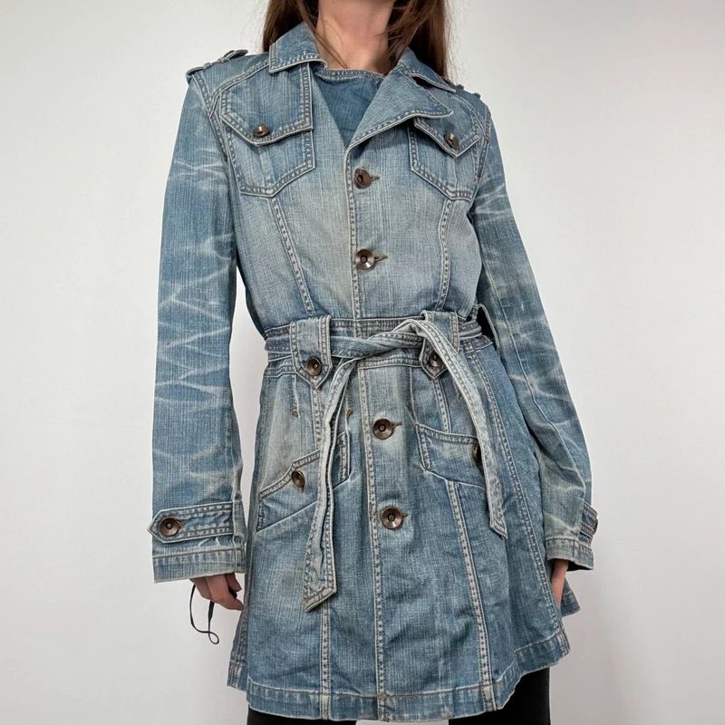 Distressed Denim Trench coat