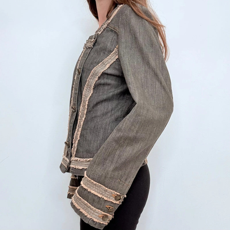 asymmetric boxy distressed military jacket