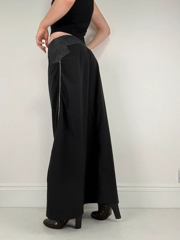 Black Cop Copine Paris maxi skirt with denim waistband