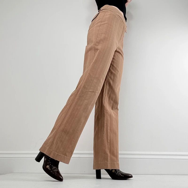brown pinstripe wide leg flared