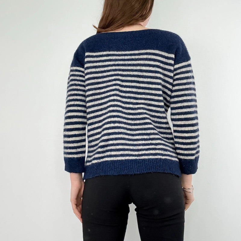 Soeur navy and white striped wool knit jumper